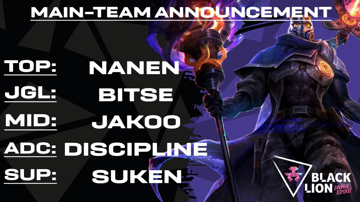Black Lion (@blacklion_gg) on Twitter photo Wer bei den KollegInnen von <a href="/KanjiEsports/">Kanji Esports</a> aufgepasst hat, hat es schon gesehen, aber bitte auch hier nochmal ein mega herzliches Willkommen an:
🔝 <a href="/Nanen_/">소재석</a>
🌲 <a href="/Bitse_LoL/">Marcel Henze</a>
🧙♂️ <a href="/EinJakoo/">Jakoo🍙</a>
🏹 <a href="/DisciplineLol/">Luca ✳️</a>
⚓ <a href="/Suken_LoL/">Suken</a>
Bekannte und neue Namen, wir drehen AUF!🥳
#UnleashUrLion Wer bei den KollegInnen von <a href="/KanjiEsports/">Kanji Esports</a> aufgepasst hat, hat es schon gesehen, aber bitte auch hier nochmal ein mega herzliches Willkommen an:
🔝 <a href="/Nanen_/">소재석</a>
🌲 <a href="/Bitse_LoL/">Marcel Henze</a>
🧙♂️ <a href="/EinJakoo/">Jakoo🍙</a>
🏹 <a href="/DisciplineLol/">Luca ✳️</a>
⚓ <a href="/Suken_LoL/">Suken</a>
Bekannte und neue Namen, wir drehen AUF!🥳
#UnleashUrLion