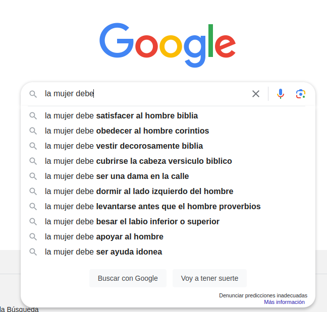 loretahur's tweet photo. Cada vez que tengo una charla sobre incorporar la perspectiva de género en inteligencia artificial, hago esta búsqueda para poner el pantallazo más actualizado posible de google suggest. 

Nunca he conseguido un resultado que no me horrorice... https://t.co/9vSWE2GzWW