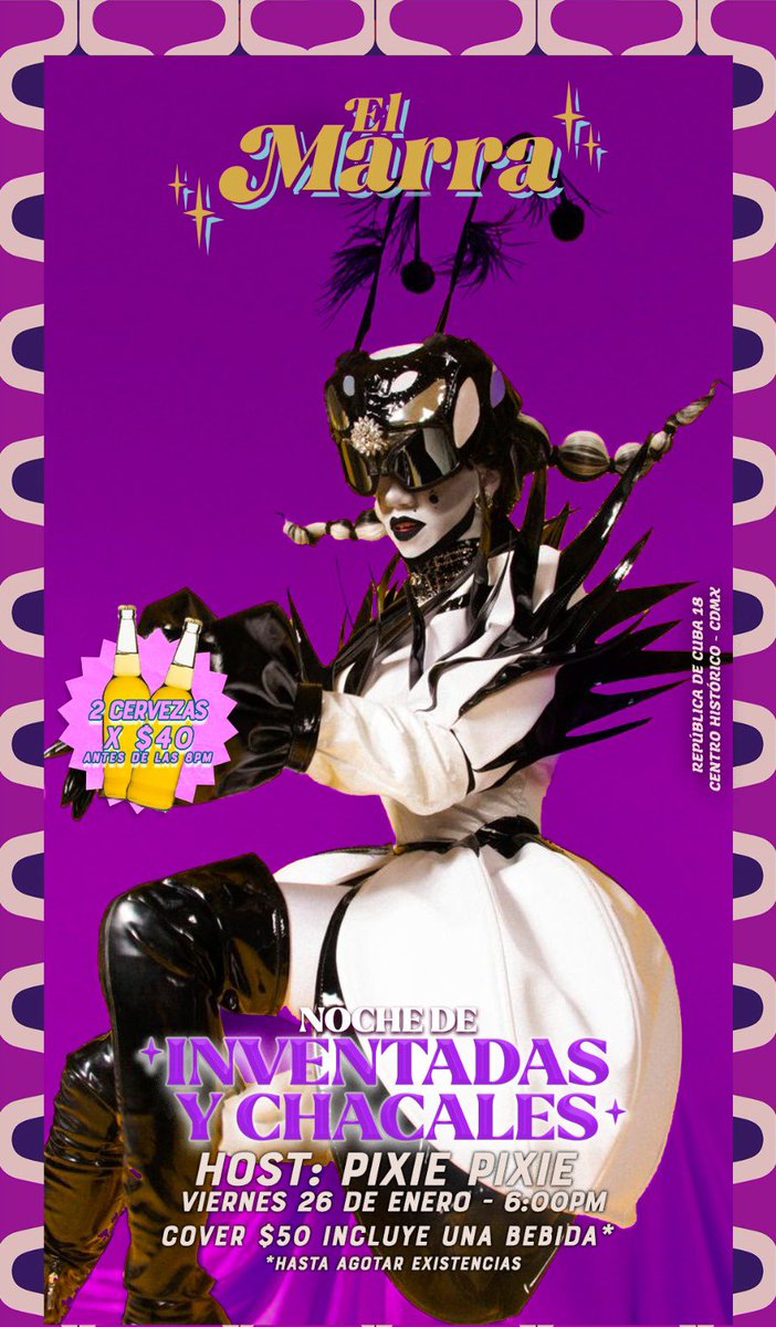 Hey pixelas! Las que no conocen el icónico <a href="/elmarrasalon/">El Marra</a> y andan en cdmx las invito a pre copear a las 10pm 🍻🍺 y vean el bonito show 🎖️🤩.. de ahí nos movemos pa’l hosteo! … cáiganle mañana
