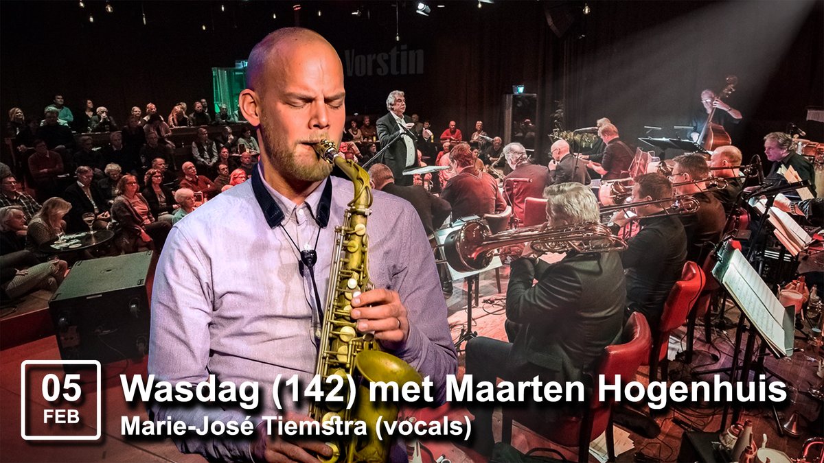 Wasdag (142) met Maarten Hogenhuis (Altsax). Iedereen is welkom voor een kijkje in de keuken van The Laundry Big Band tijdens de openbare repetitie van 20:00h tot rond 21.15h. Daarna van 21:30h tot 22:30h het wasdagconcert
<a href="/devorstin/">De Vorstin</a> <a href="/bigband/">FTO Bigband</a> <a href="/jazz/">Jasmine</a> <a href="/uhilversum/">UITpuntHilversum</a> <a href="/mediastad/">Mediastad</a>
