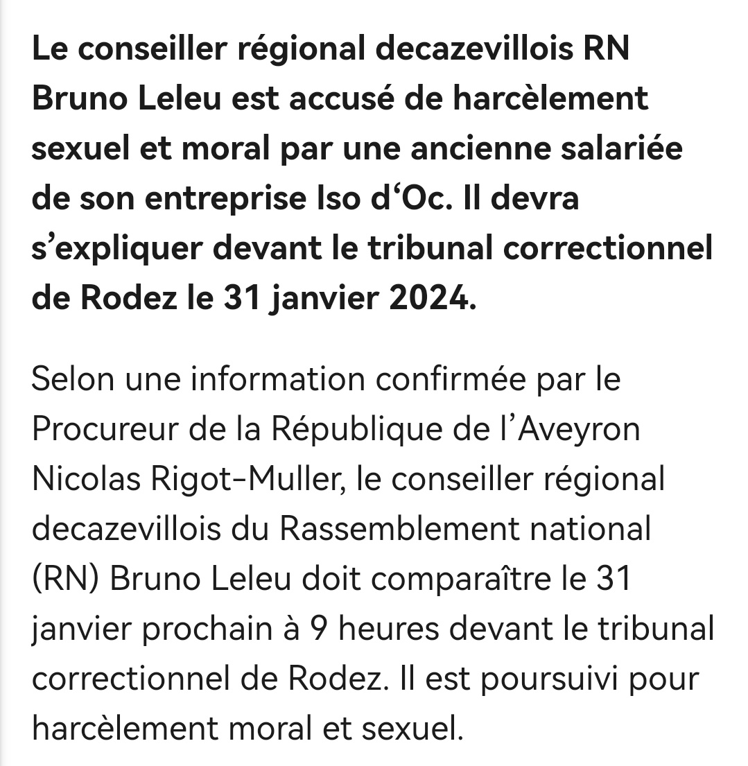 @patriceidfrance @antoningosse60 @RGR_RN_off @MariAnn77005539 @TeamRep2022 @Marceau_Ernest @saurelmichael @RNational_off @BrunoTeh Vous disiez... Harcèlement sexuel, harcèlement moral... Toute cette délinquance au sein du #RN, de vraies #racailles c'est plus ce que c'était... 😏