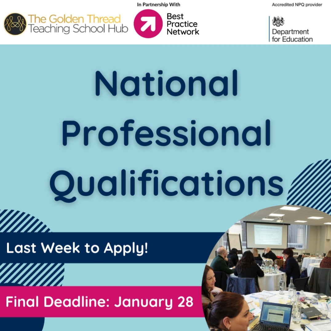 You only have three days left to take advantage of the last confirmed fully funded NPQs! 

Apply at bestpracticenet.co.uk/npq

Remember to select The Golden Thread TSH as your delivery partner. Alternatively contact us for support with your application. <a href="/bestpracticenet/">BestPracticeNetwork</a> #NPQ