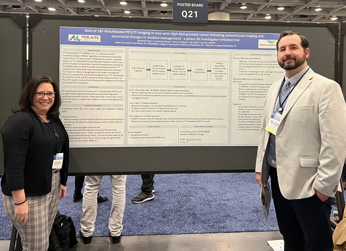 Fun to see PGY-4 @uro_ZT and the @Lash7587 @MDLUrology research team presenting an exciting investigator initiated clinical trial aimed at better understanding the impact of PSMA PET/CT in high-risk prostate cancer. Thanks to @BlueEarthDx for being great partners for this study!