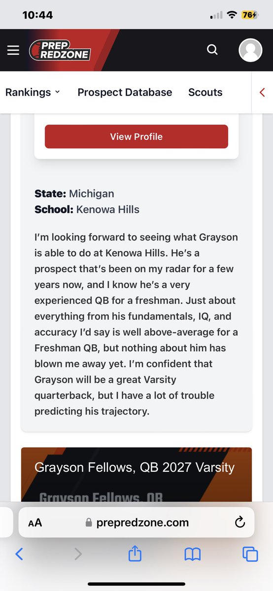 Thank you to @alex_pallone for the ranking! Blessed to be the 5th ranked  QB and 23rd  ranked player in the state. Excited for the fresh start! #goknights #thisIpromise @Donfellows2 @KenowaAthletics @KHHSFootball