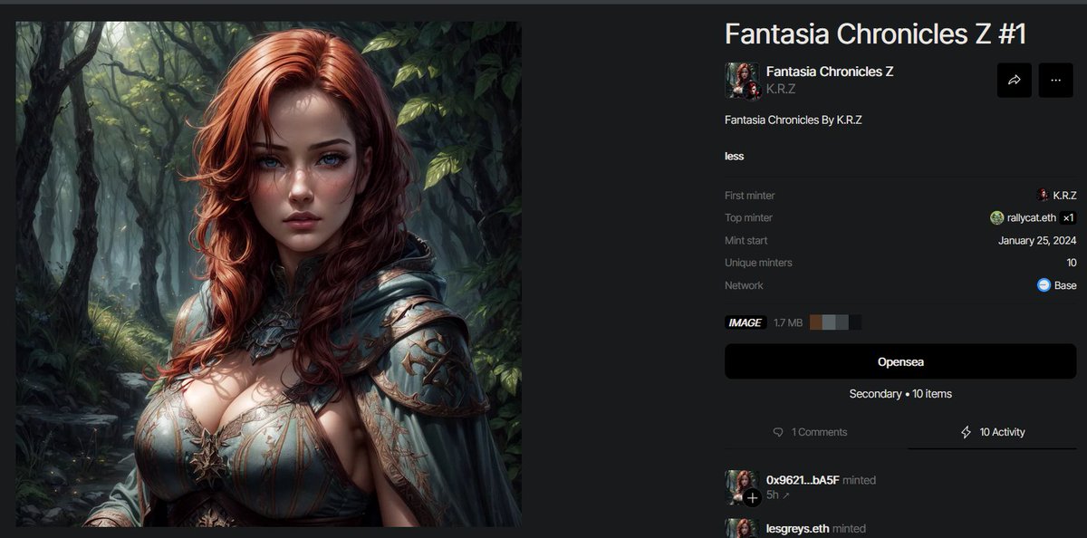 🥳SOLD OUT🥳
All 10 Editions of Fantasia Chronicles Z minted @ourZORA are now sold out on primary 🥰
Thank you to all collectors that supported this piece❤️
Special thanks to <a href="/gogokikaider/">grey.base.eth</a> for your help sponsoring and marketing my first drop 🫂

Link zora.co/collect/base:0…