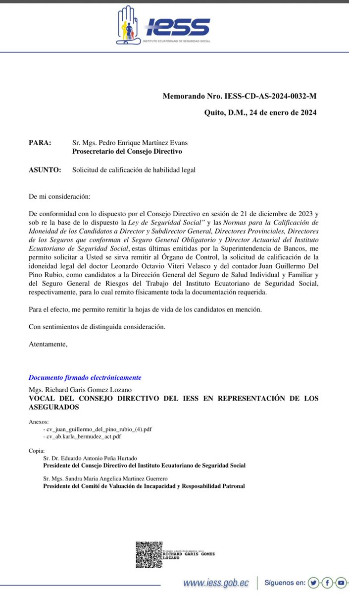 RadioElite997's tweet photo. Solicitud de calificación de habilidad legal para el Dr. Leonardo Viteri.
El vocal de los trabajadores Ab. Richard Gómez propone al Dr. Leonardo Viteri como Director del Seguro de Salud del IEES.
 La calificación de los requisitos está en manos de la Superintendencia de Bancos. https://t.co/lI1uWpf46Z