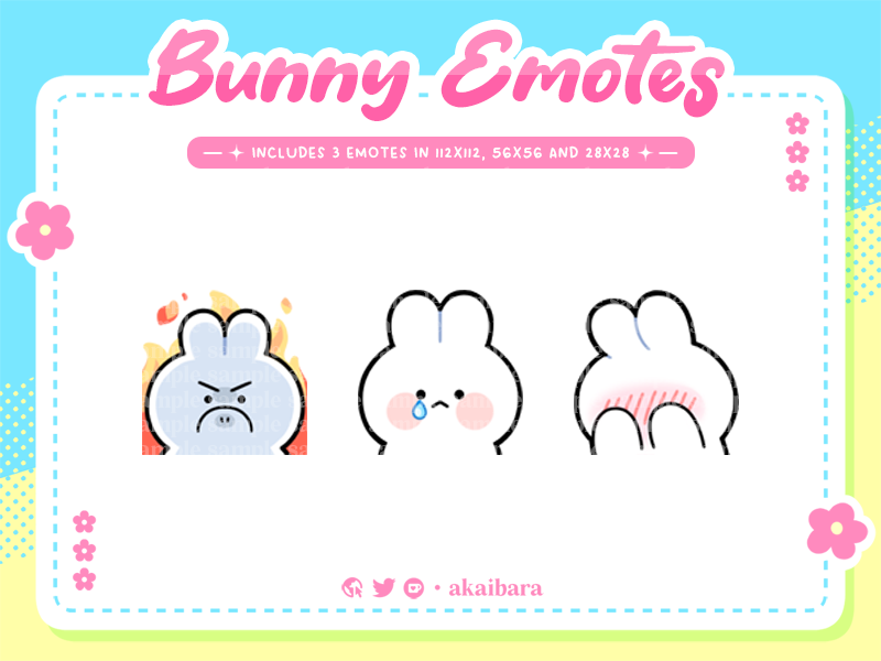 akaibara's tweet image. [F2U] Funny Bunny Emotes  ‧₊˚✩彡 
 ────── ⋆⋅☆⋅⋆ ──────    

✦ 3 free emotes in 112x112, 56x56, and 28x28  
✦ Available in brown, black, pink and white  
✦ Available on Ko-fi (link below)!