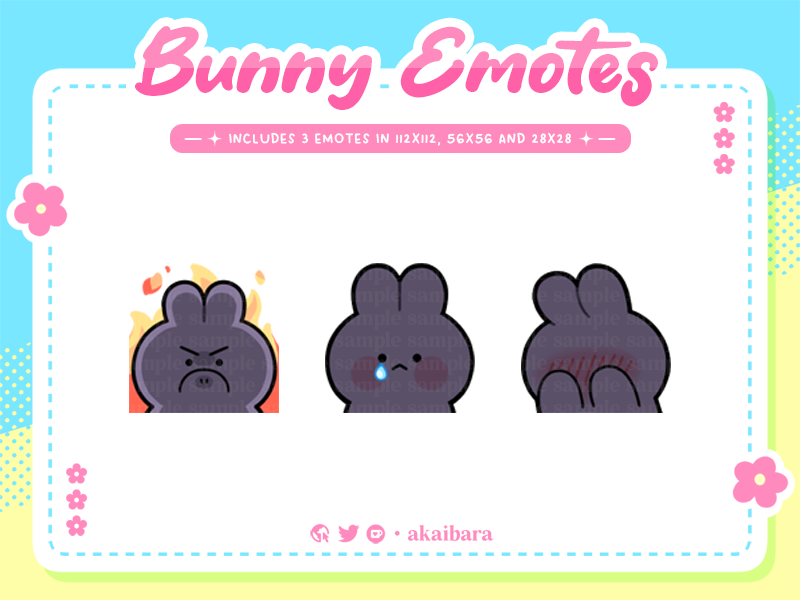 akaibara's tweet image. [F2U] Funny Bunny Emotes  ‧₊˚✩彡 
 ────── ⋆⋅☆⋅⋆ ──────    

✦ 3 free emotes in 112x112, 56x56, and 28x28  
✦ Available in brown, black, pink and white  
✦ Available on Ko-fi (link below)!