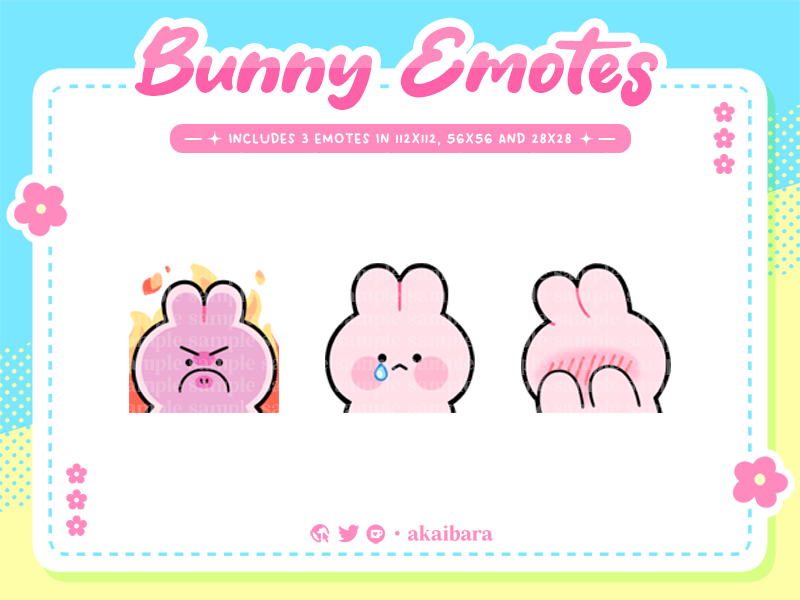 akaibara's tweet image. [F2U] Funny Bunny Emotes  ‧₊˚✩彡 
 ────── ⋆⋅☆⋅⋆ ──────    

✦ 3 free emotes in 112x112, 56x56, and 28x28  
✦ Available in brown, black, pink and white  
✦ Available on Ko-fi (link below)!