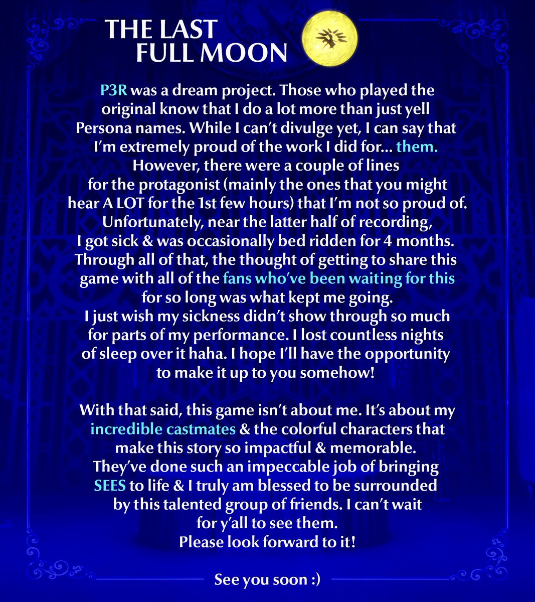 Happy Full Moon 🌕 

No silly vids this time, but I did spend 9 hours drawing this for ya! The last few months have been filled with so many fun memories. Thank you for sharing your love for this series with me &amp; I can’t wait for you to experience #Persona3Reload