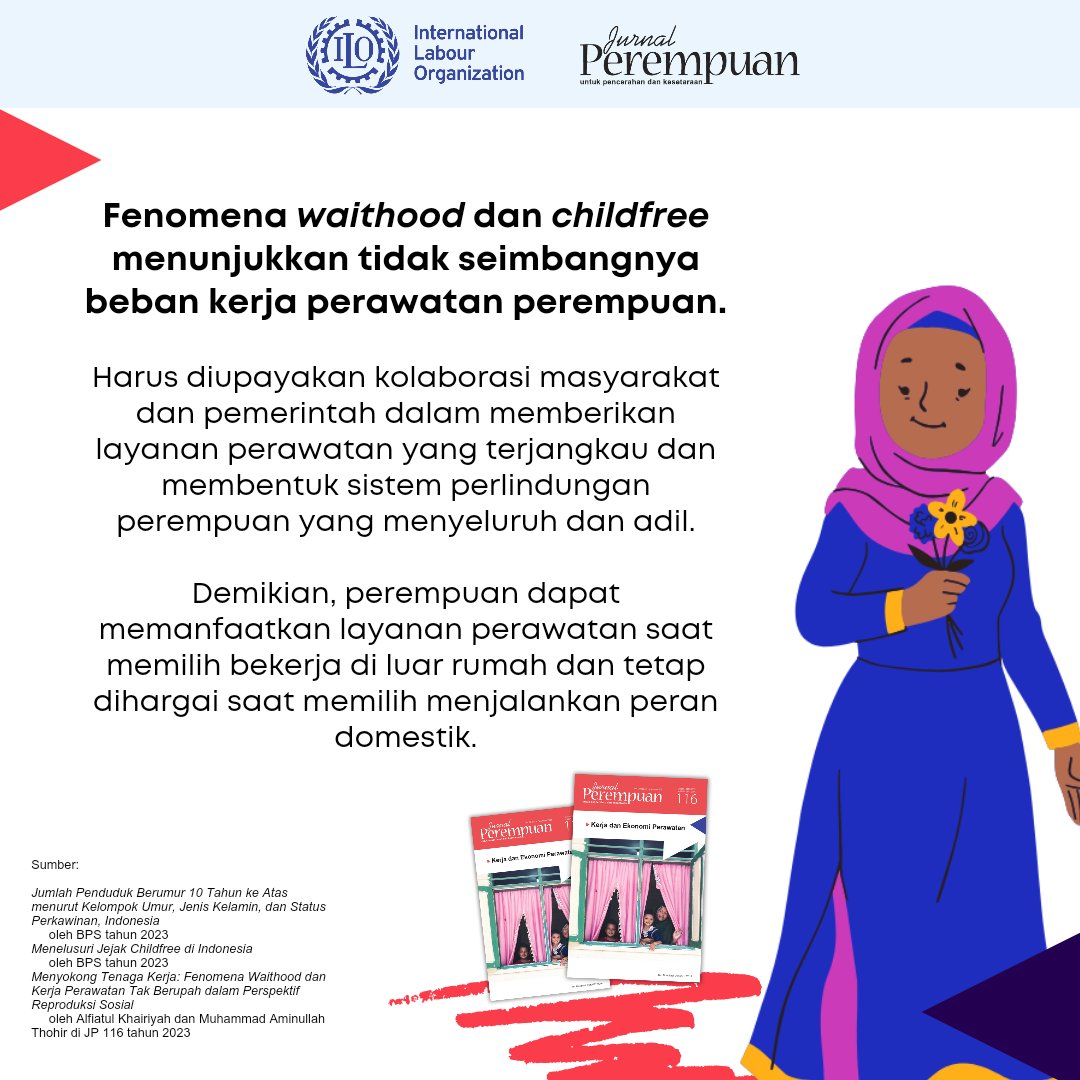 jurnalperempuan's tweet photo. (3)
Tapi, tahu nggak sih, kalau keputusan-keputusan tersebut berakar dari timpangnya peran perawatan perempuan dan laki-laki?
Yuk, pelajari di infografik berikut!
Kolaborasi antara Jurnal Perempuan dan ILO Indonesia.
#Waithood #Childfree
#JP116 https://t.co/6BTxr0OBF8