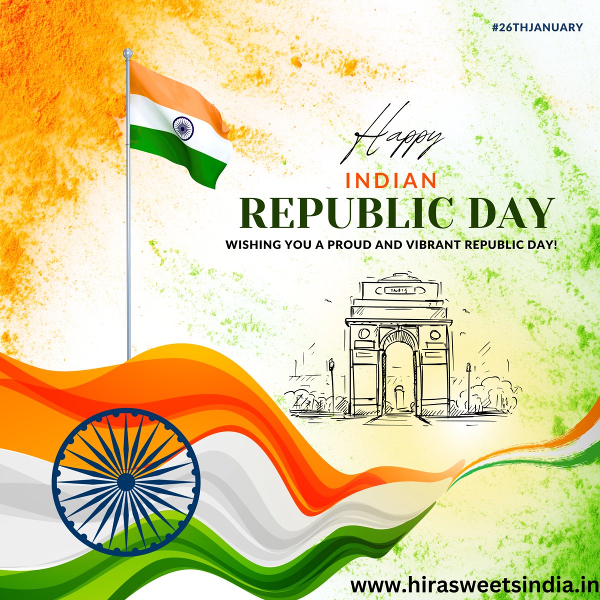HiraSweetsJbp's tweet photo. Saluting the spirit of unity, diversity, and freedom on this Republic Day. Let's cherish the values that make our nation strong. 🇮🇳 #RepublicDay #ProudIndian #UnityInDiversity #JaiHind https://t.co/nsz7xwizMu