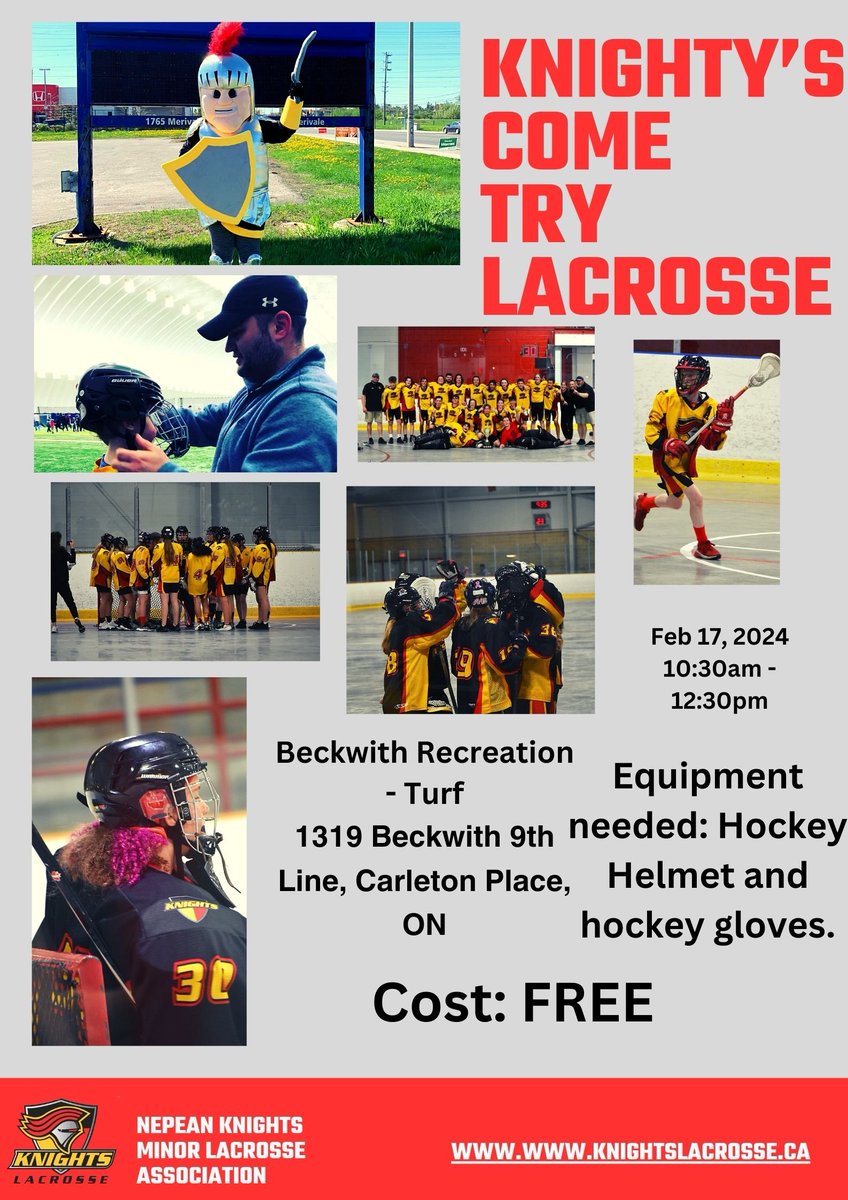We're excited to offer our free Try Lacrosse program again this year.  Hopefully you can make it out to experience the thrill of playing Canada's National Summer sport and join our #knightsfamily  #613lax