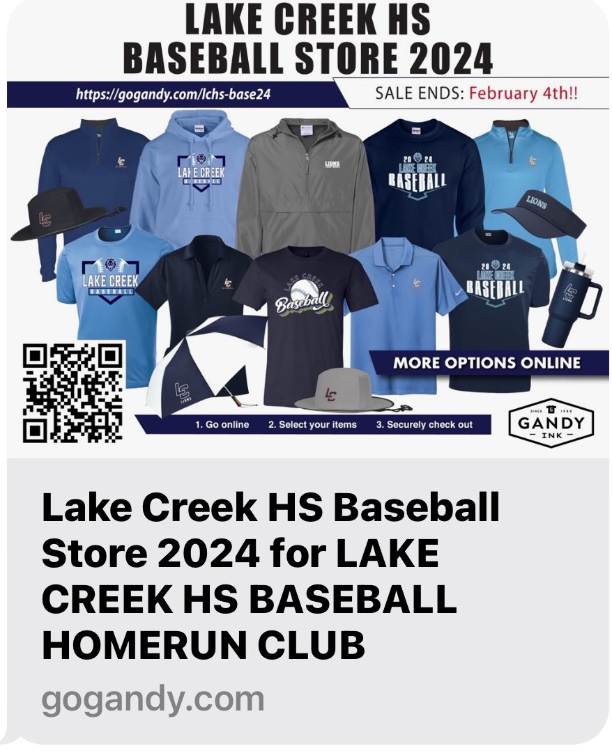 ‼️Attention Lake Creek Baseball Fans‼️

It’s that time of year to place your Spirit Wear order. Sale ends Sunday, February 4, 2024 at 11:59PM CST. Click the link below to place your order. Lots of new merch available. 
gogandy.com/lchs-base24