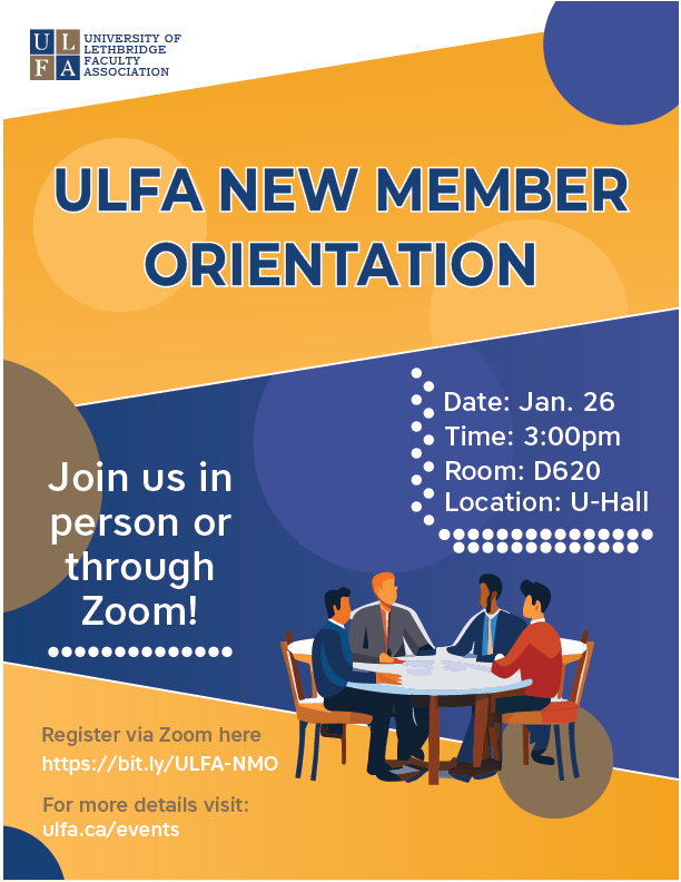 ULFA is hosting a New Member Orientation tomorrow, in person or online options available. All Members are welcome. Please invite any new colleagues!