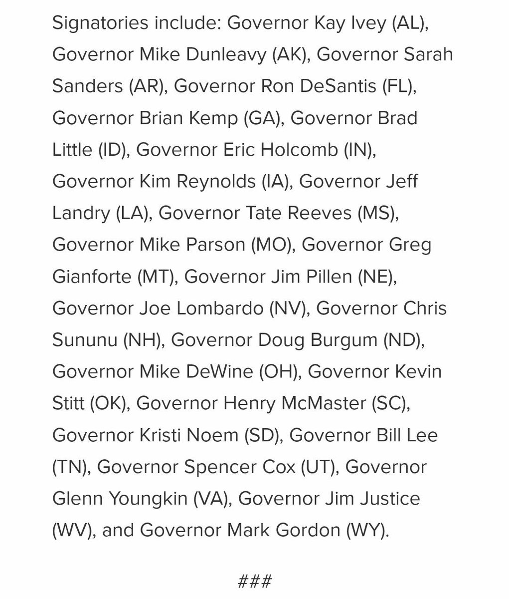 Here is the joint letter with 25 governors supporting the Texas Border Resistance against our rogue federal government. Republican Governors Association link: rga.org/republican-gov…
