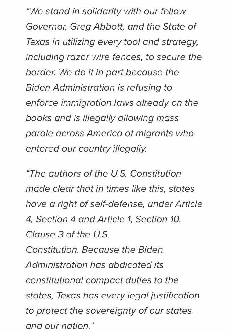 EndWokeness's tweet photo. Here is the joint letter with 25 governors supporting the Texas Border Resistance against our rogue federal government.

Republican Governors Association link: 
https://t.co/CPfSLrzGEA https://t.co/w2PDWYjpZd