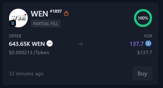 The $Wen Airdrop of 643k allocation per wallet sold for $137 on Pre launch on Whales market.

what’s your best price prediction??