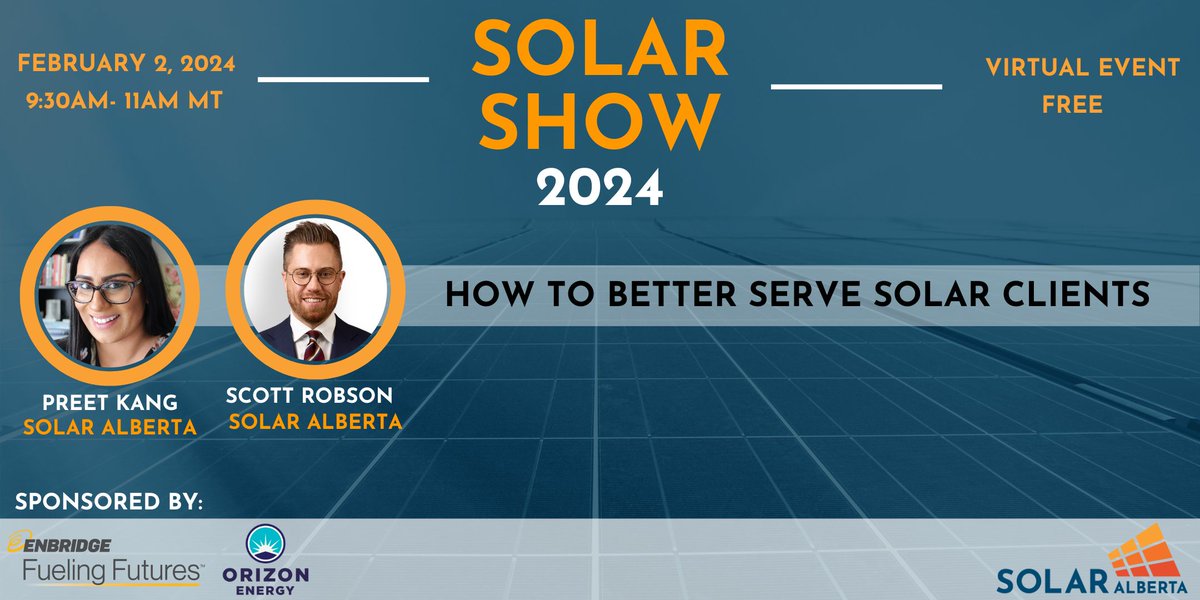 Join us for our 2024 Solar Show session 'How to Better Serve Solar Clients' on Feb 2 @ 9:30am MT This FREE industry-oriented session will help you ensure you are in compliance with the Solar Alberta Business Code of Conduct and protect your reputation buff.ly/3MBU8ej