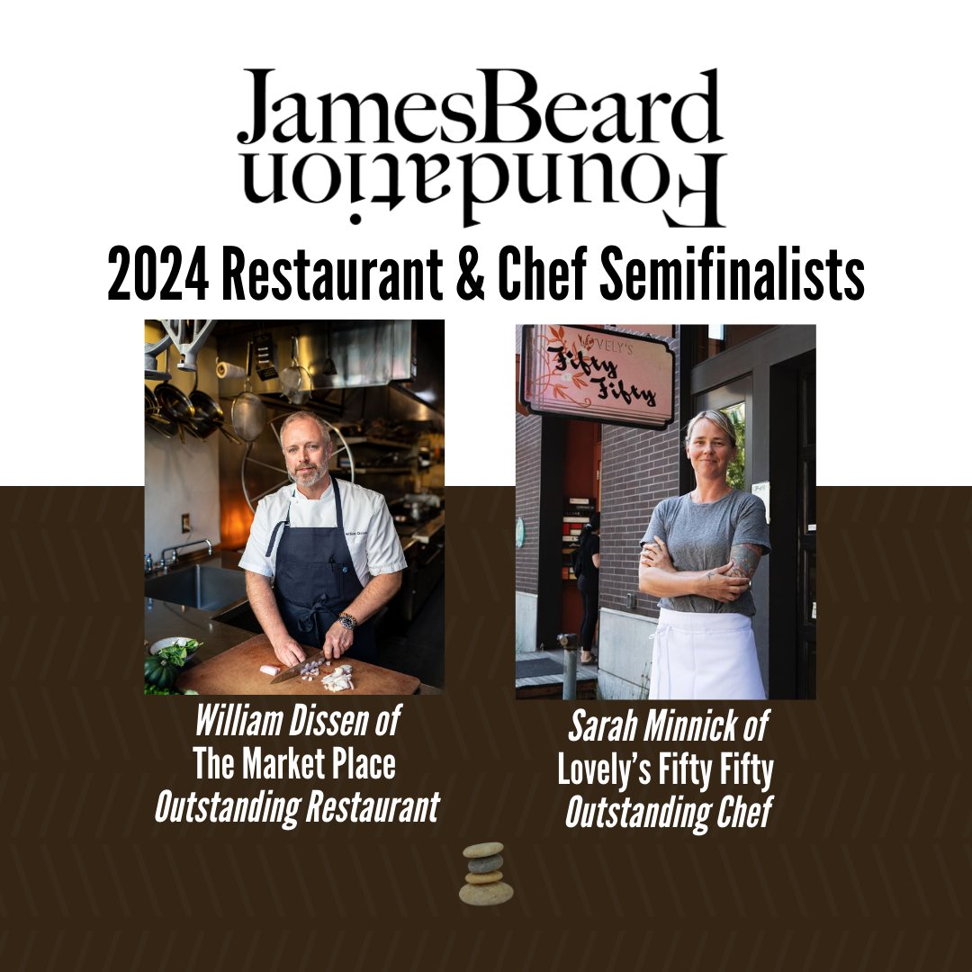 The <a href="/beardfoundation/">James Beard Foundation</a> announced the 2024 Restaurant &amp; Chef Semifinalists: 
- William Dissen's (author of the forthcoming THOUGHTFUL COOKING) The Market Place is a semifinalist for Outstanding Restaurant
- Sarah Minnick of Lovely's Fifty Fifty is a semifinalist for Outstanding Chef