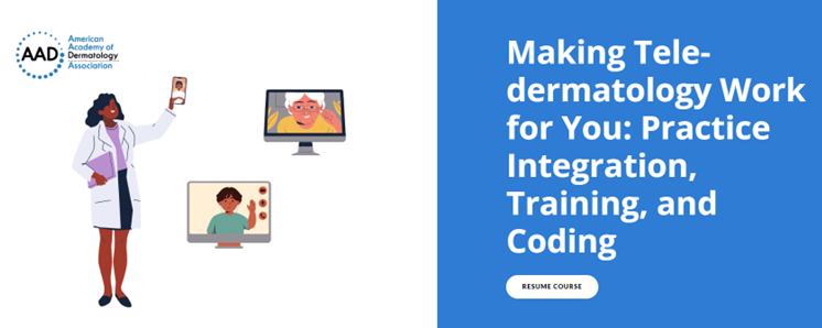 Proud to share our work from <a href="/AADskin/">AAD</a>
#teledermatology committee. The updated CME modules available to <a href="/AADmember/">AADmember</a> teach beginners &amp; experienced #telehealth practitioners how to set up a virtual #derm practice, train staff, prep patients, &amp; code encounters: learning.aad.org/Users/Learning…