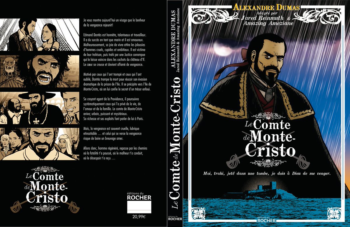 13 février 2024, LE COMTE DE MONTE-CRISTO, par l'équipe de BIG BLACK - STAND AT ATTICA.
Adapté de la pièce de théâtre écrite, dirigée et interprété par Jared Reinmuth (il jouait Dantès).
Illustré par Amazing Moi. 168 pages. Ed du Rocher.