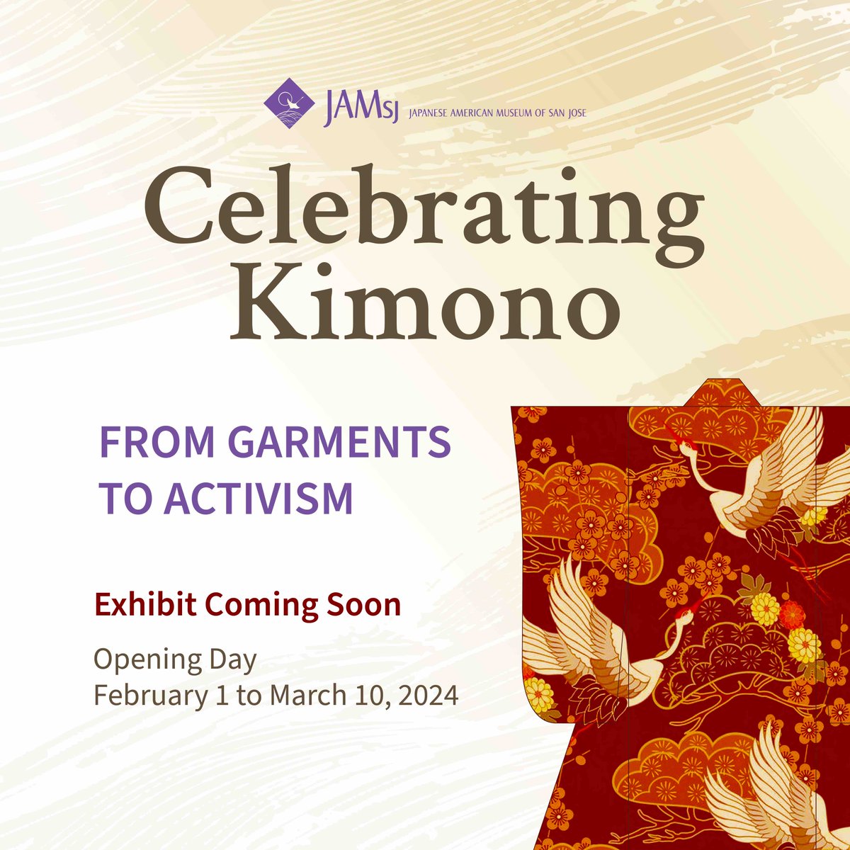 In one week, JAMsj’s next exhibit will be opening in the Rotating Gallery and will run from 2/1 - 3/10! Stop by next month to experience “Celebrating Kimono: From Garments to Activism”, which will feature beautiful Kimono and Hinamatsuri Dolls!