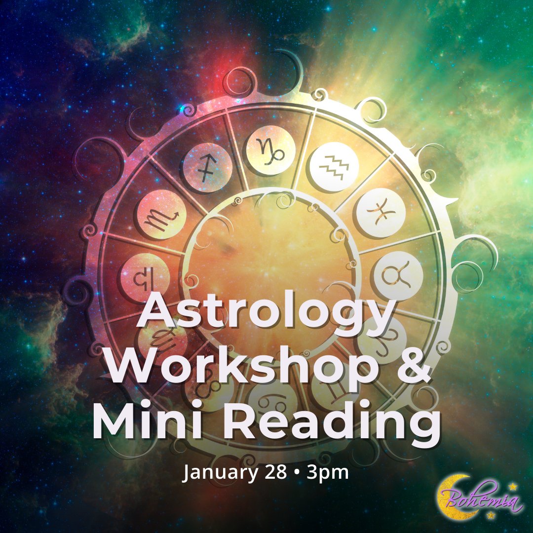 Join us for an astrology workshop that will take you on a journey of self-discovery through the stars. Bring your date and time of birth and receive a mini astrology reading. 

🌐 lunabohemiashop.com

#LunaBohemiaShop #astrology #AstrologyWorkshop #AstrologyReadings