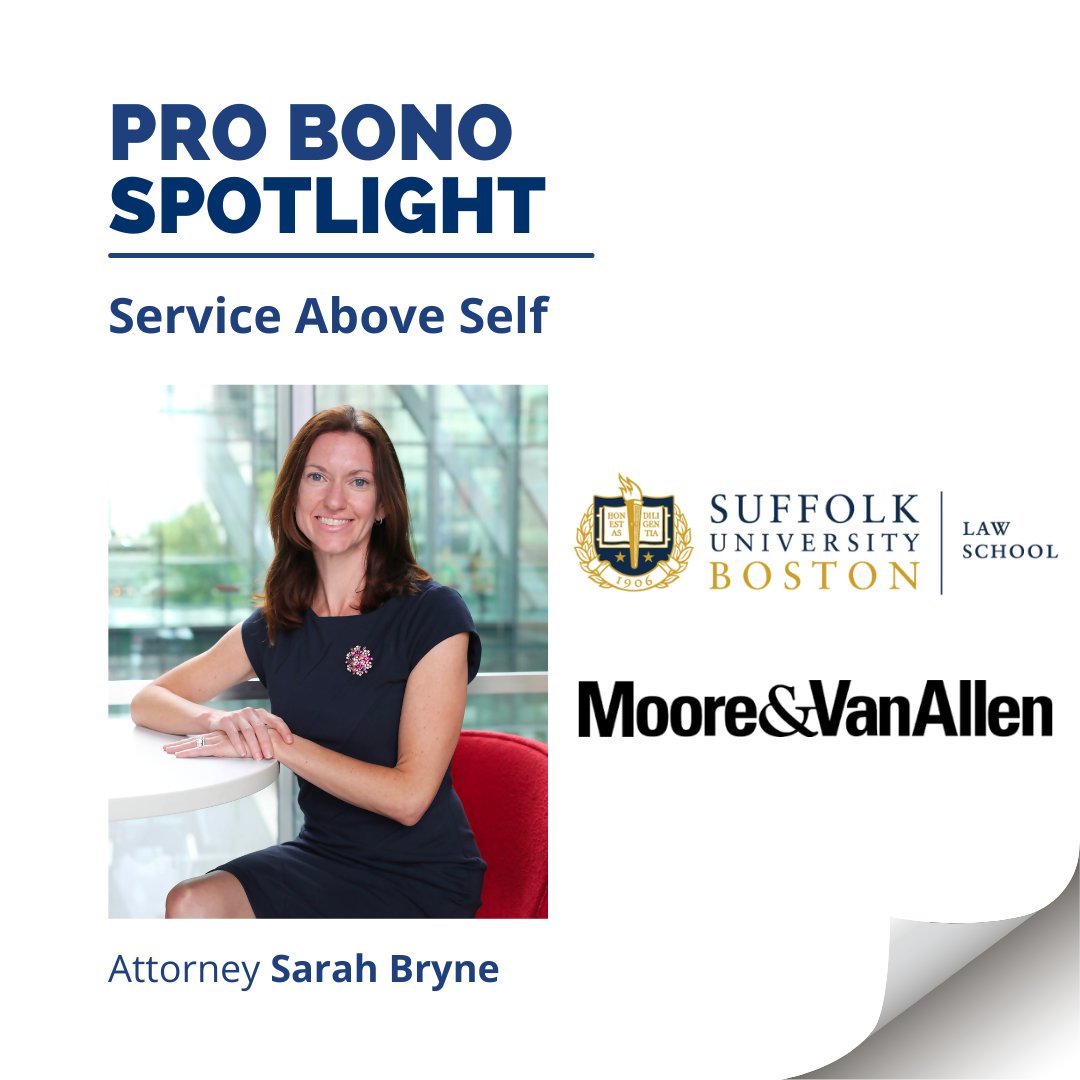 Today, we want to highlight Sarah Byrne, a @MooreVanAllen attorney and founder of the firm’s Human Trafficking Pro Bono Project. Check out this feature article by her alma mater Suffolk University Law School to learn more about her inspiring pro bono work: ow.ly/zQLP50QusnX
