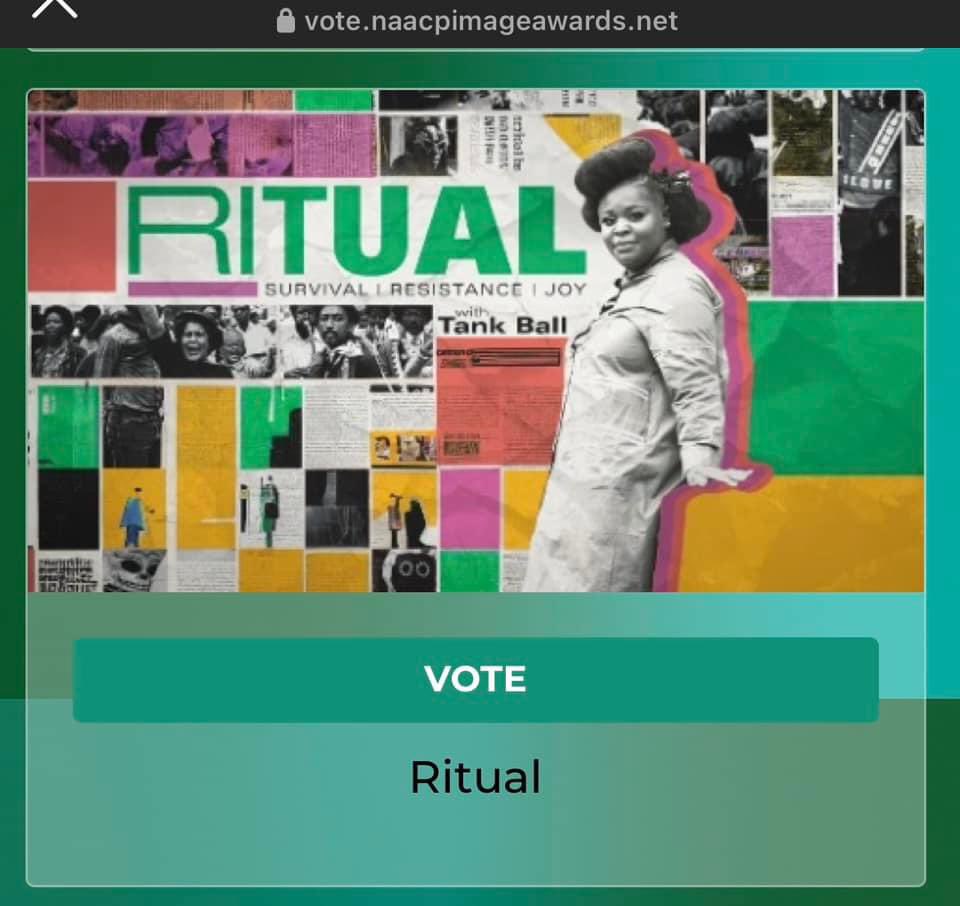 Congrats to Tarriona on her nomination for her show Ritual! Go vote for her today vote.naacpimageawards.net/#Cat131