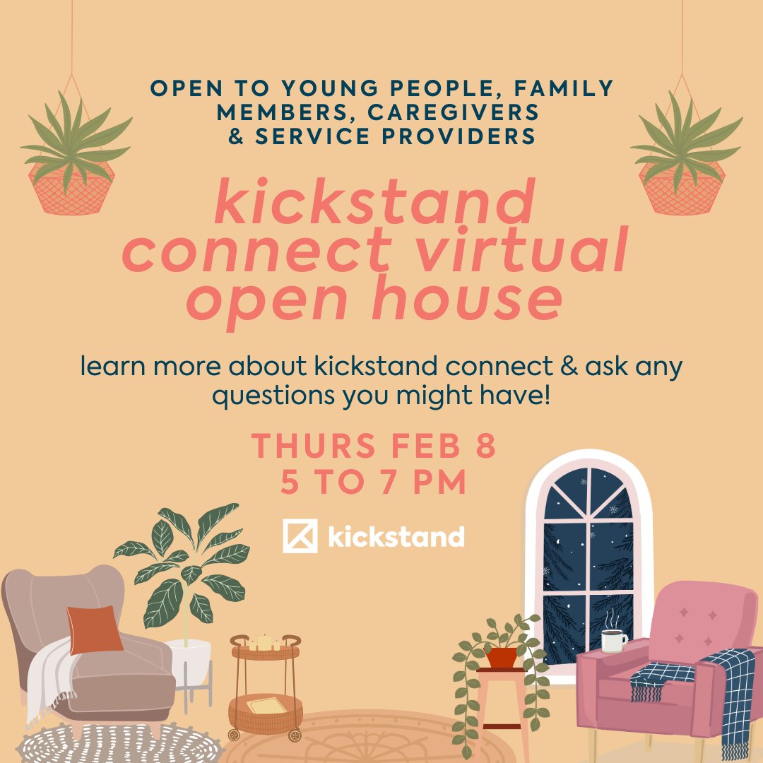 The Kickstand Virtual Open House is an opportunity to learn more about Kickstand and ask our staff any questions you may have in a safe space! Participants are welcome to drop-in whenever or join for the whole session. REGISTER: connect.mykickstand.ca/booking/steps/…