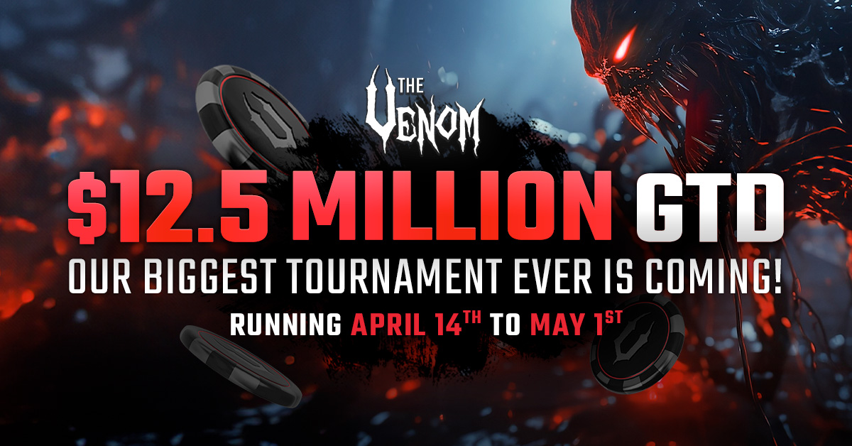 😈Have you heard the news? 🔥 The Biggest Venom Ever is coming to ACR Poker with a massive $12.5 Million GTD prize pool. Mark your calendars for April 14th - May 1st. Could this be your One Time? 🕸️acrpoker.eu/promotions/the… #VenomOneTime