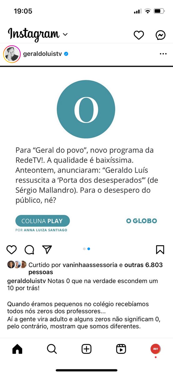 AlvaroPenerotti's tweet image. O Geraldo nao gostou nadinha do zero que a colunista deu pro programa novo dele