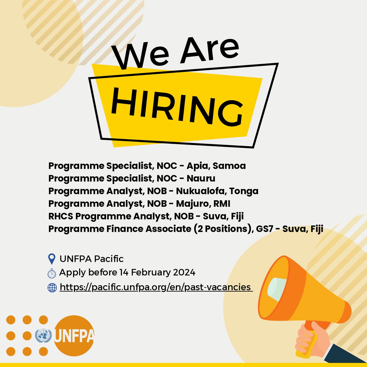 📢 Join our team! @UNFPAPacific is seeking dedicated candidates for a number of vacant positions 👇 Let's collaborate to advance sexual and reproductive health and rights, foster gender equality, and empower young people in the Pacific. Apply now: pacific.unfpa.org/en/vacancies/u…