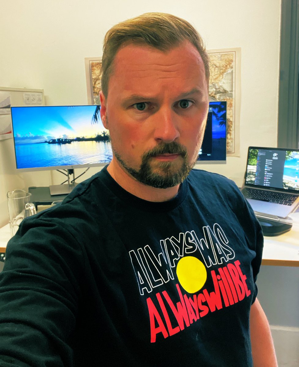 Disappointed that I couldn’t find appropriate attire for today in @Woolworths … or @Coles for that matter. Never fear though Mr Dutton, I managed to grab a brilliant flag-adjacent shirt from a neat indie store on #SydneyRd. Change the damn date. [-o-] #SurvivalDay