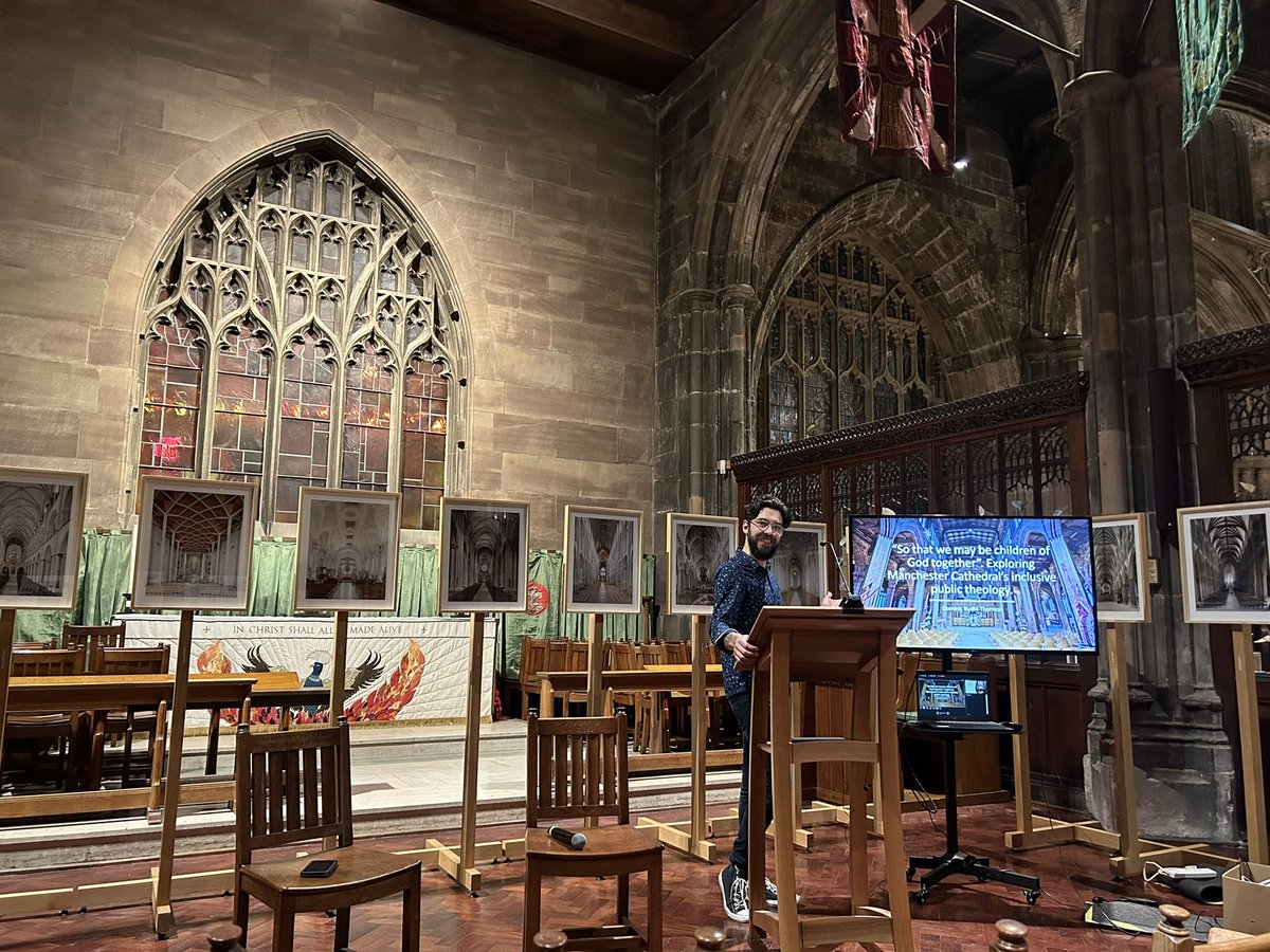 This excellent human is kicking off <a href="/ManCathedral/">Manchester Cathedral</a> first Theological Conversations of 2024! Very fitting that they also have an exhibition of UK Cathedrals round the room too!