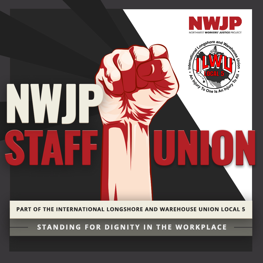 Worker_Justice's tweet photo. The staff of Northwest Workers’ Justice Project (NWJP) is unionizing! NWJP has voluntarily recognized the union, upholding its commitment to worker justice, not only in the community, but within its organization. The workers of NWJP have selected @ILWULocal5  to represent them! https://t.co/3aty3pqPdq
