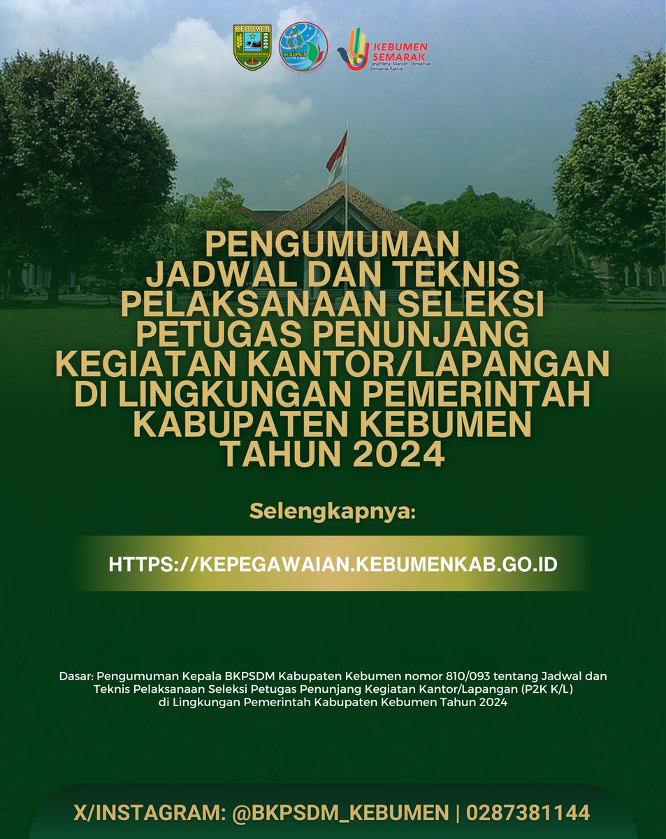 Pengumuman Tentang Jadwal Pelaksanaan Seleksi Petugas Penunjang Kegiatan Kantor/Lapangan (P2K K/L) Tahun 2024

Sumber : kepegawaian.kebumenkab.go.id/index.php/web/…