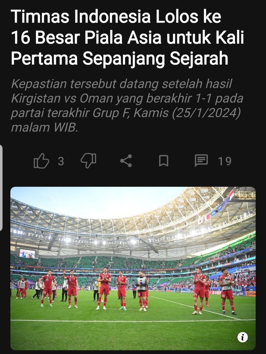 Tahniah Indonesia....Lolos ke 16 Besar! 
Dan Tahniah Malaysia Dengan Permainan Spektakuler....! 
#harimaumalaya #TimnasIndonesia #ultasmalaya #pialaasian #AsianCup2023 #garudaindonesia