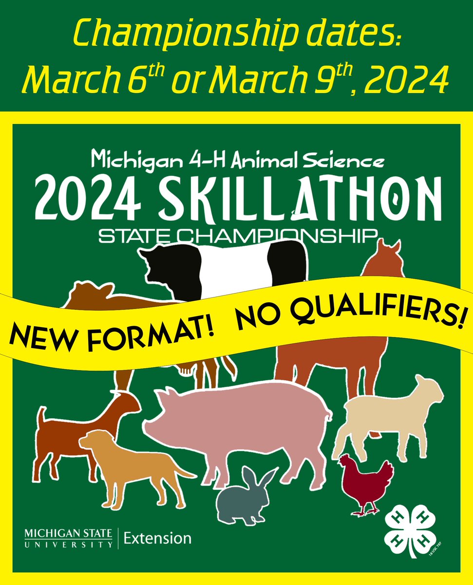 Register for the Michigan 4-H Animal Science Skillathon! A comprehensive test of livestock and traditional farm animals, youth and adult competitors’ will test their knowledge of market livestock, animal science, & management practices. canr.msu.edu/otsego/4-h/202…