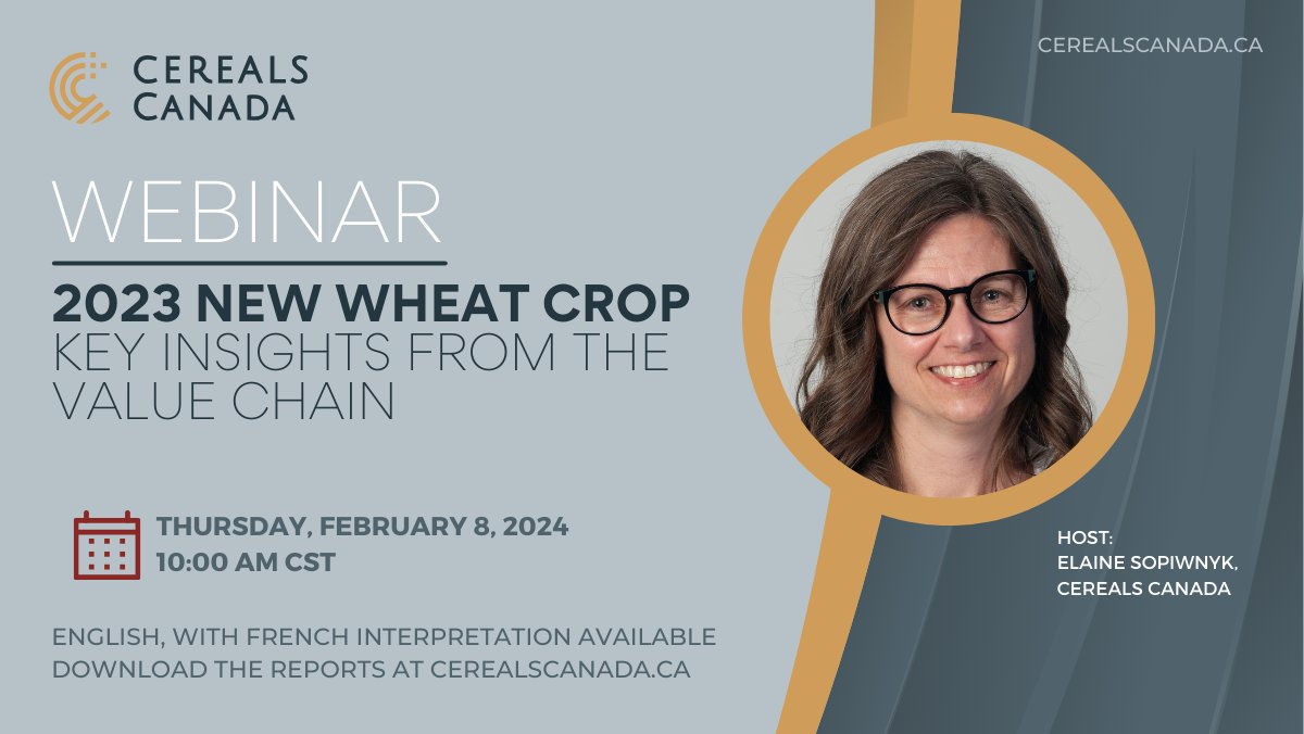 Members of the value chain are invited to join Cereals Canada for a free webinar on Feb 8, 2024. Don't miss this opportunity to be among the first to learn how global customers have responded to the quality of this year's wheat crop—registration is open! us06web.zoom.us/webinar/regist…