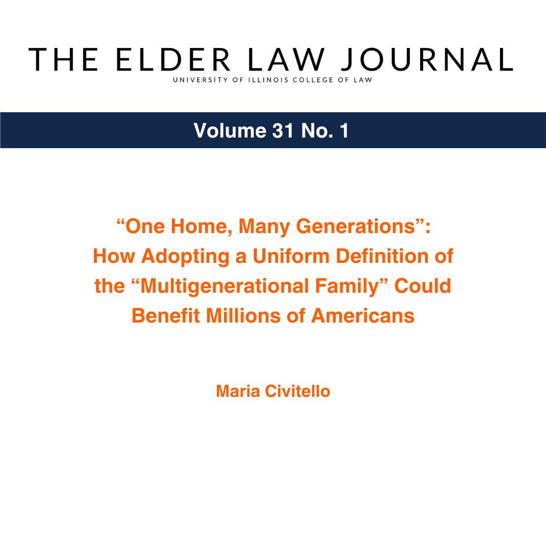UniversityElder's tweet photo. 🔶🔷 31 Elder L.J. 133 🔷🔶 This student note addresses the need for a standardized definition of the multigenerational family, analyzes current definitions, and proposes a model definition that governments and organizations can use as a guideline. https://t.co/TfWPOqCdX5