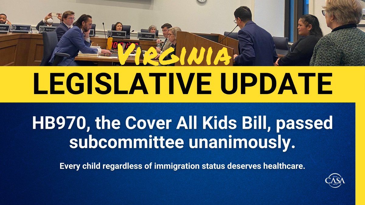 CASAforall's tweet image. ⚠️ This just in from Richmond: the Cover All Kids Bill, sponsored by @KathyKLTran, is voted unanimously out of subcommittee and advances. Virginia is sending a strong message that YES all children regardless of immigration status deserve healthcare.  #VAleg