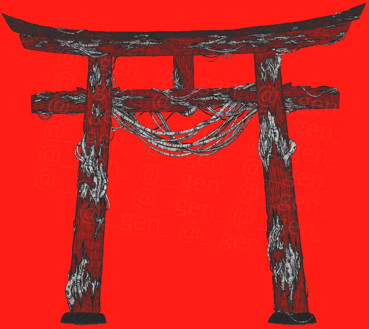 torii red background no humans simple background solo red theme rope  illustration images