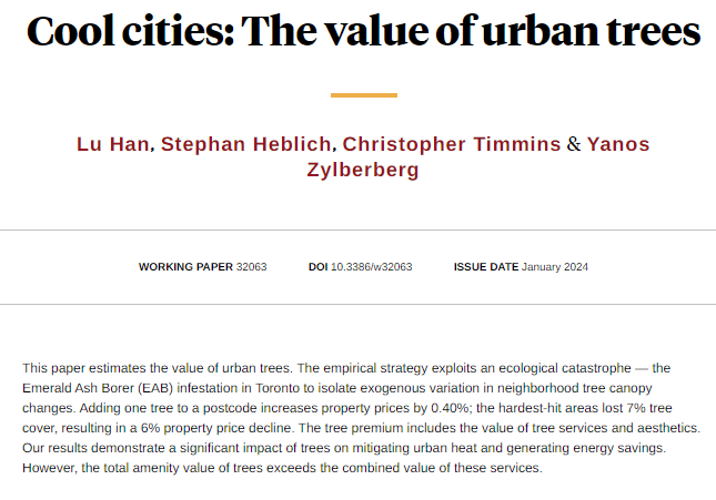 NBER (@nberpubs) on Twitter photo Using the Emerald Ash Borer infestation in Toronto to identify the effect of urban trees on house prices, temperature and energy consumption, from Lu Han, <a href="/StephanHeblich/">Stephan Heblich</a>, Christopher Timmins, and Yanos Zylberberg nber.org/papers/w32063 Using the Emerald Ash Borer infestation in Toronto to identify the effect of urban trees on house prices, temperature and energy consumption, from Lu Han, <a href="/StephanHeblich/">Stephan Heblich</a>, Christopher Timmins, and Yanos Zylberberg nber.org/papers/w32063