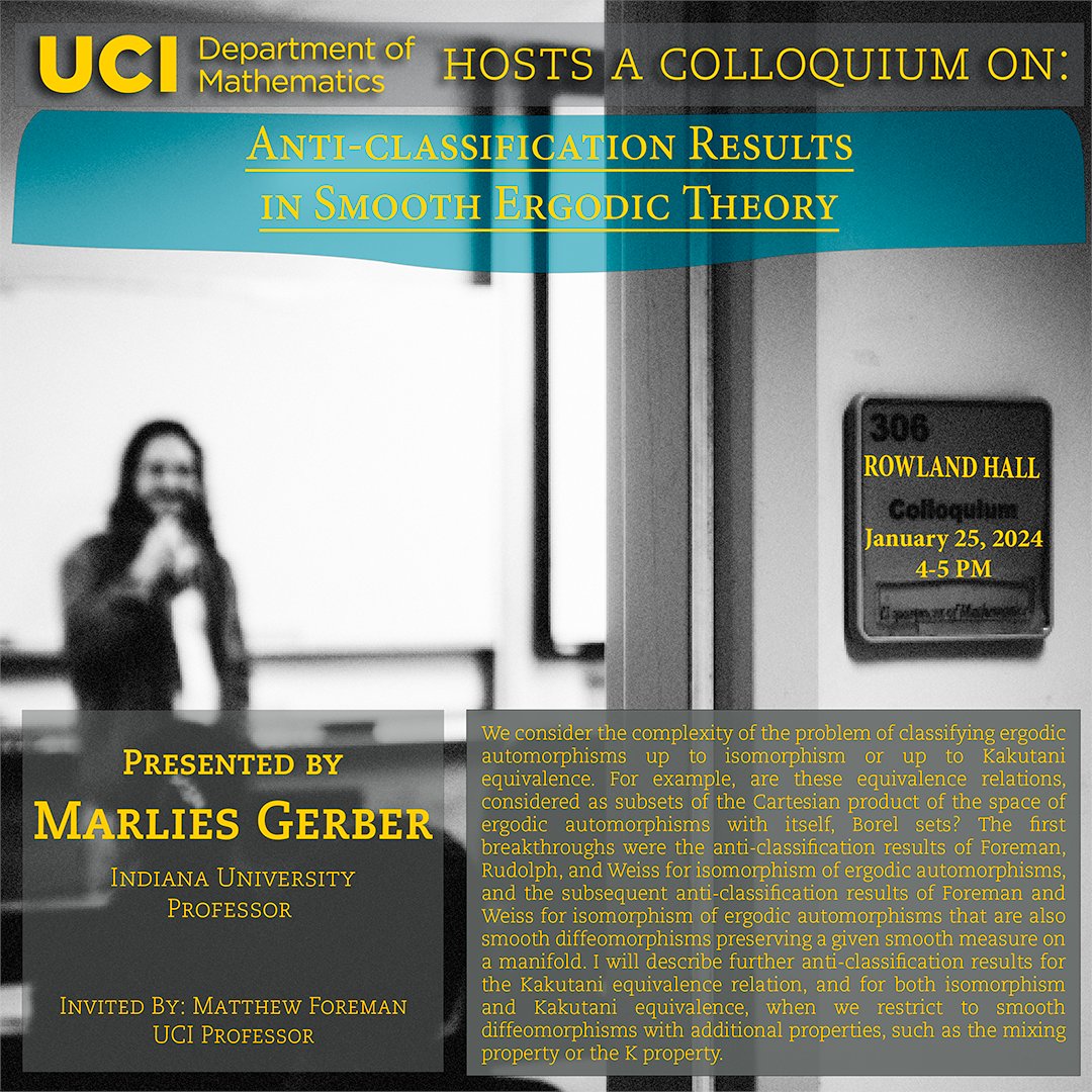 Today we host a colloquium featuring work by Marlies Gerber building on research done here at UCI! #ucimath