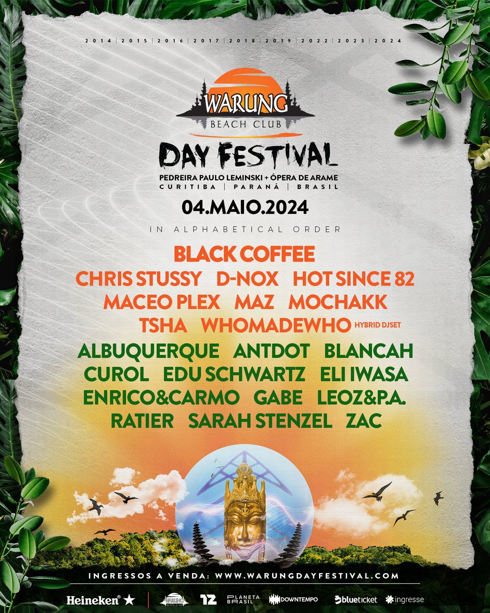 Chegou o momento de conhecermos o line-up oficial do WARUNG DAY FESTIVAL 2024! 

Dia 04/05, todos os caminhos estão direcionados a um só lugar. A alma do templo será transportada e sentida por todos nessa experiência sonora e imersiva em meio à natureza.