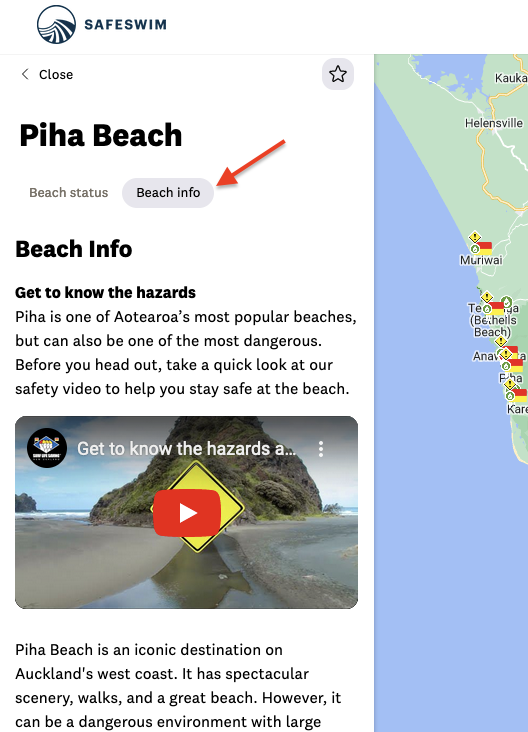 DPAuckland's tweet image. Heading to Piha this weekend? Safeswim now has a handy safety video to help you get familiar with local hazards.
Head to the website and click on the 'Beach info' tab on the Piha page.
Also check out the new #Safeswim app making it easier to check conditions.
#15WaterCompetencies