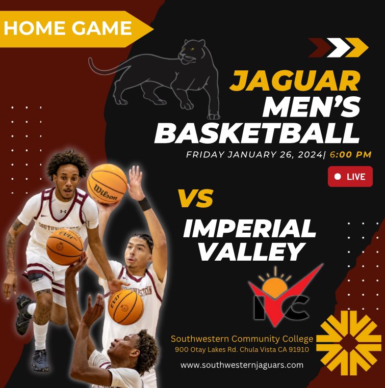 Imperial Valley College vs Southwestern College Men's Basketball, Friday... youtube.com/live/cUPG8pewj… via <a href="/YouTube/">YouTube</a> Ticket Pricing: $5 General Admission/ $ 4 Military ID, Children 12 under, Seniors 55+ / $3 SWC Staff, Faculty, and Students.