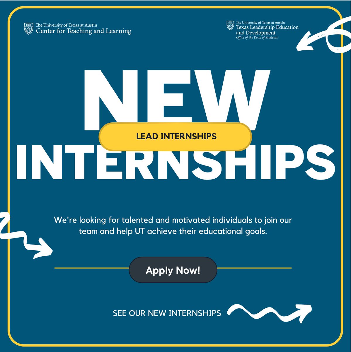 CTL_UT's tweet photo. 📖Want to make an impact in education?🌎

We have partnered with UT's Texas Leadership Education and Development Department to hire summer interns. Career services spread the word, and UT students apply by Feb. 16 and start making a difference!🌟

Apply👉 https://t.co/FWSbDPfEtD https://t.co/ChrsZRqUdd